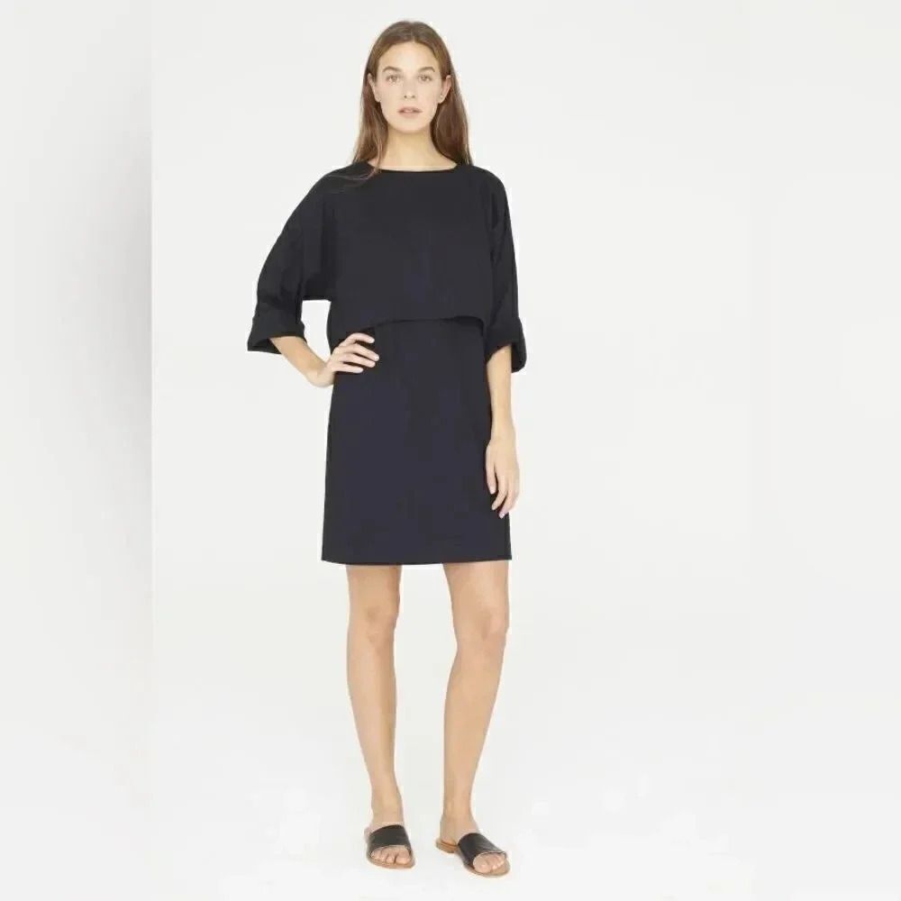 APIECE APART Bi-Level BLACK Navona linen blend 3/4 sleeves mini Dress SIZE 6